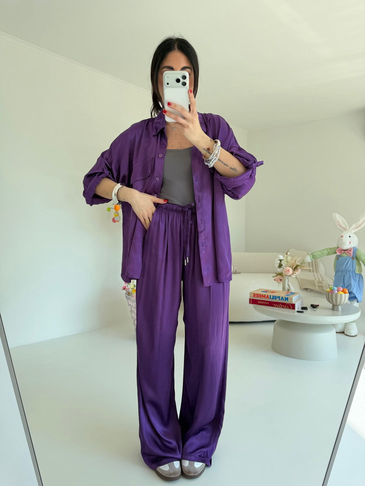 PANTALONE SATIN MELANZANA