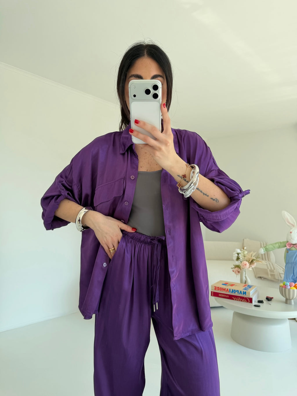 CAMICIA SATIN MELANZANA