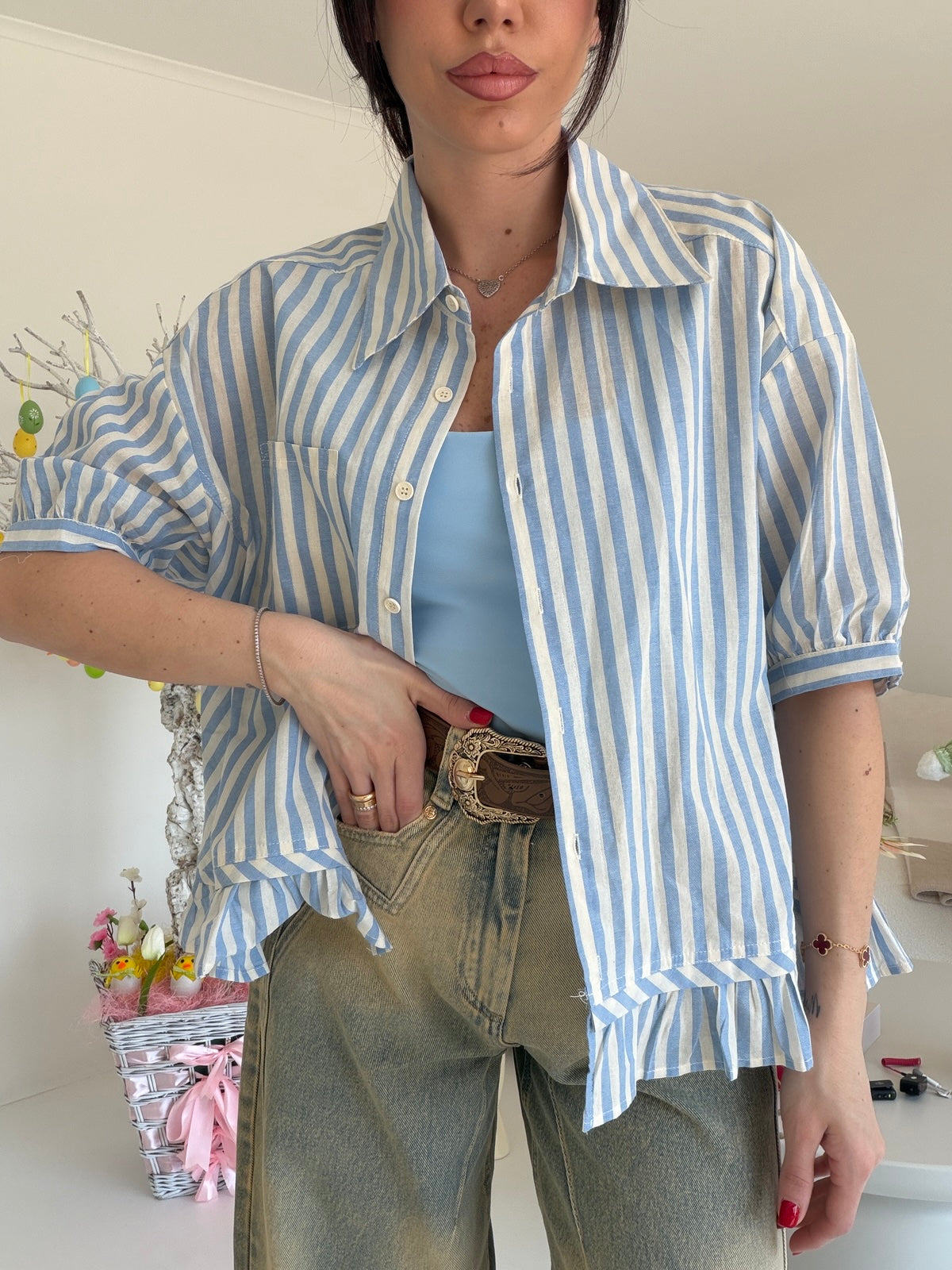 SD23059-CAMICIA BALZA PASTELLO