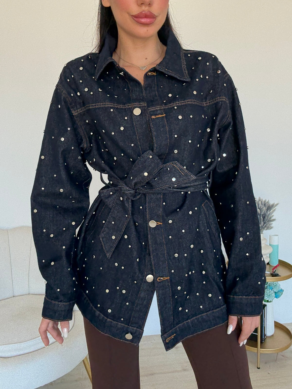 05945-CAMICIA DENIM CON BORCHIE