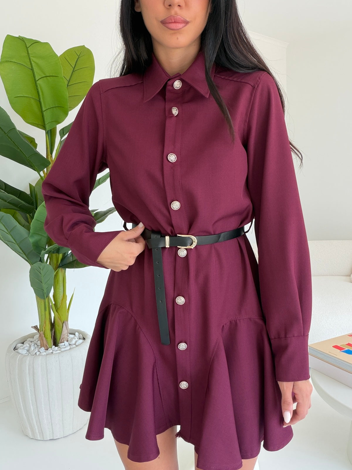 MINI CHEMISIER+CINTURA BORDEAUX