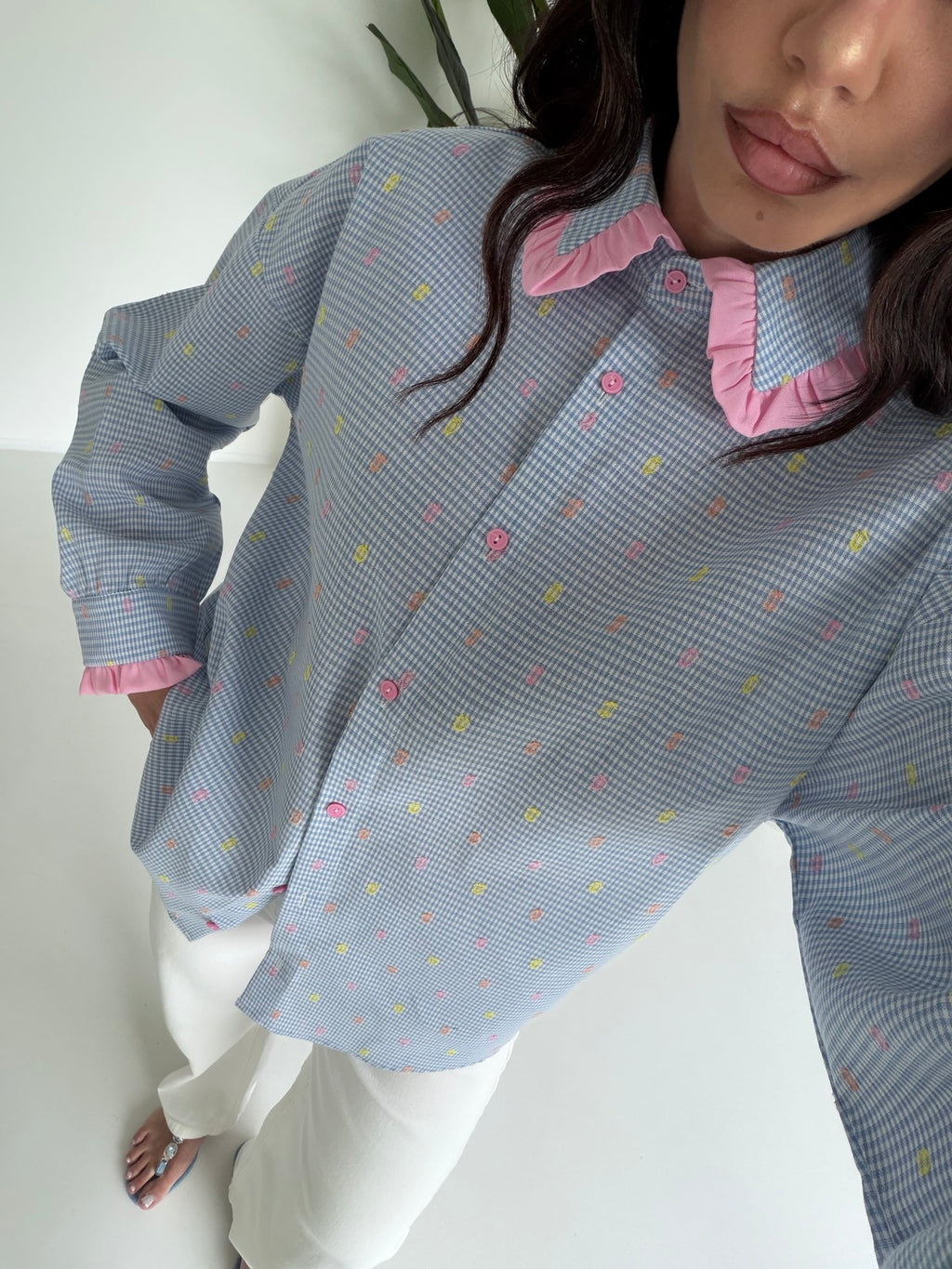 JP3567-CAMICIA QUADRETTI E FIORELLINI