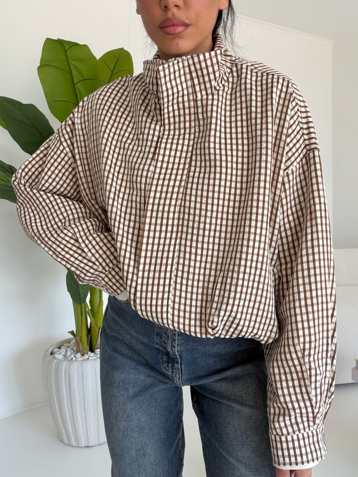 H4939-BOMBER QUADRETTI CHOCO