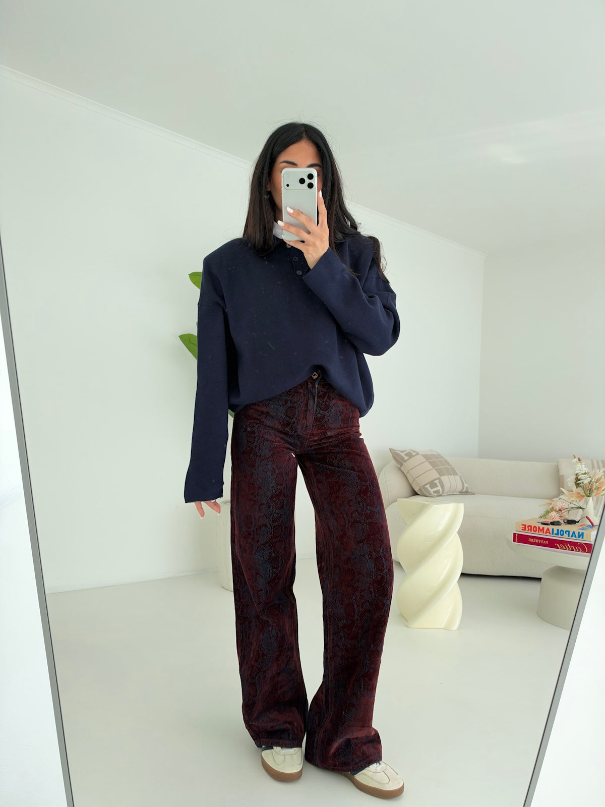 H5795-JEANS PYTON BORDEAUX