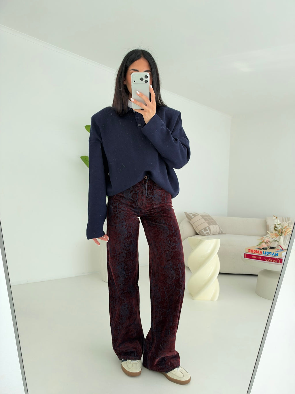 H5795-JEANS PYTON BORDEAUX