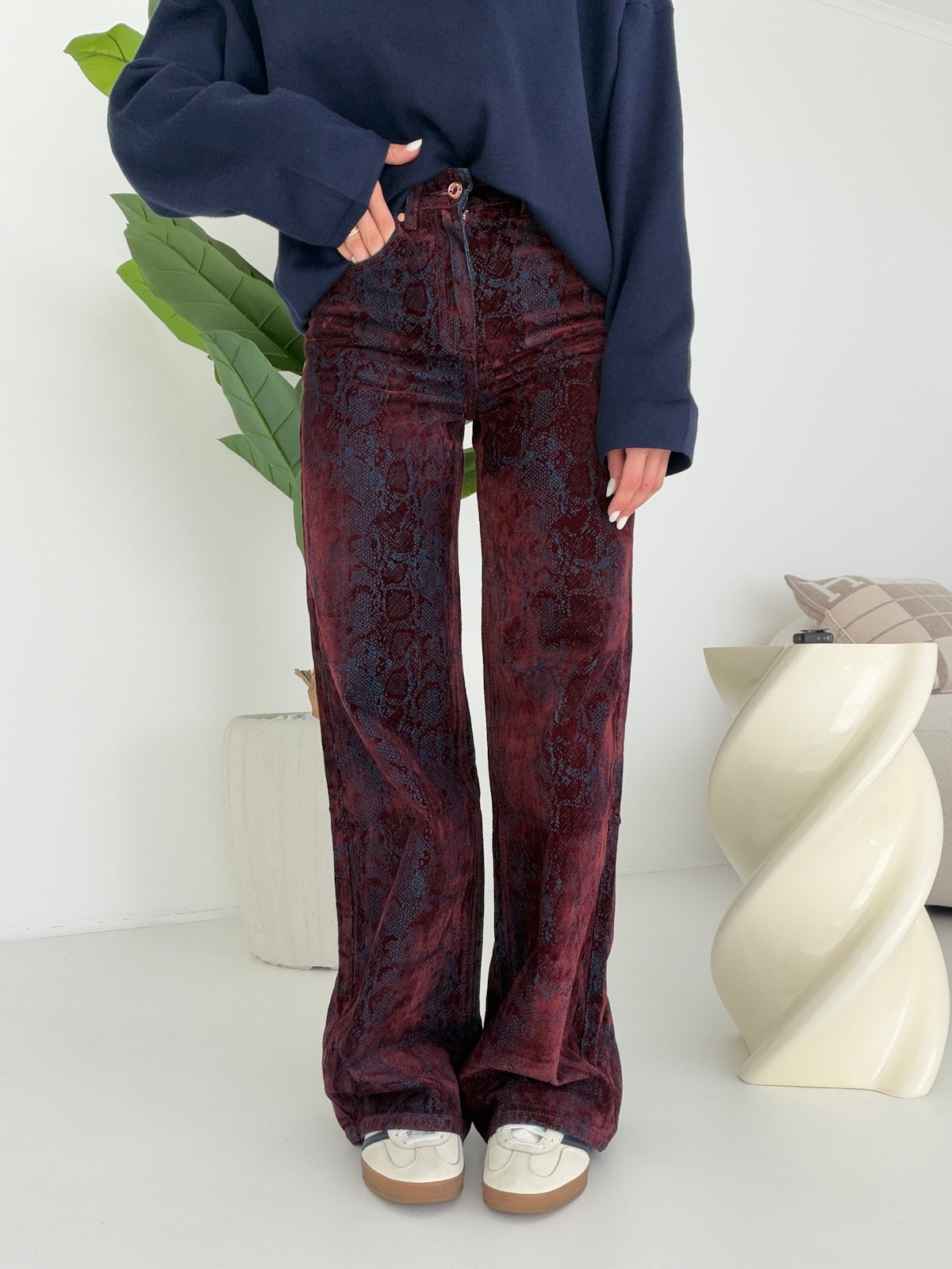 H5795-JEANS PYTON BORDEAUX