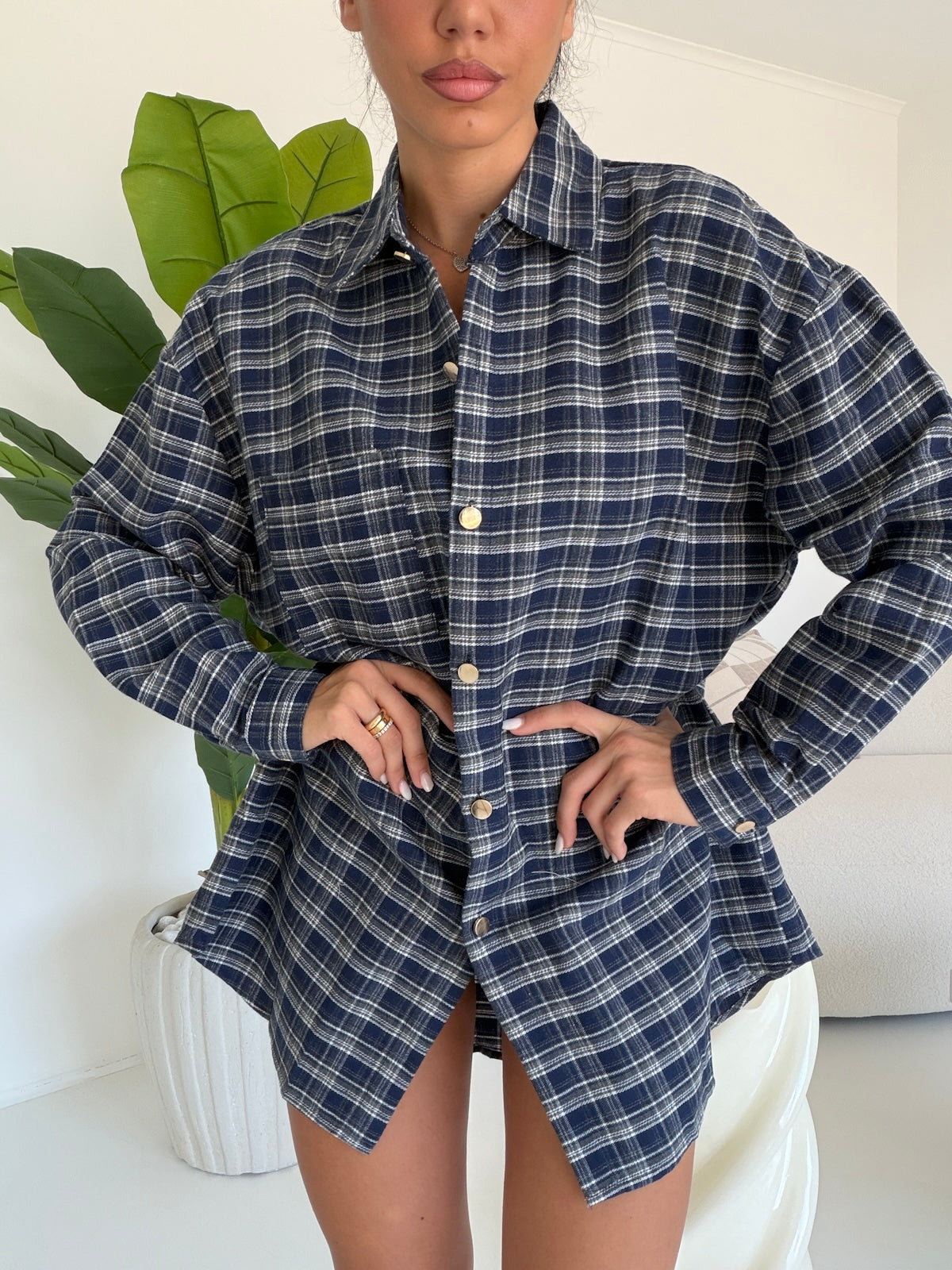 K199-MAXI CAMICIA QUADRI NAVY