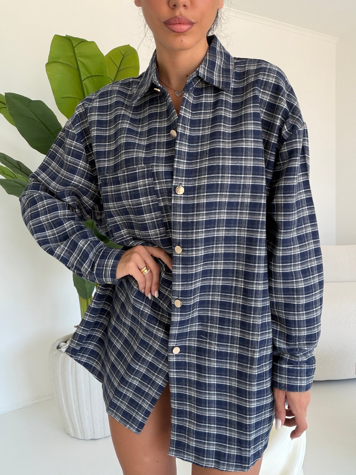 K199-MAXI CAMICIA QUADRI NAVY
