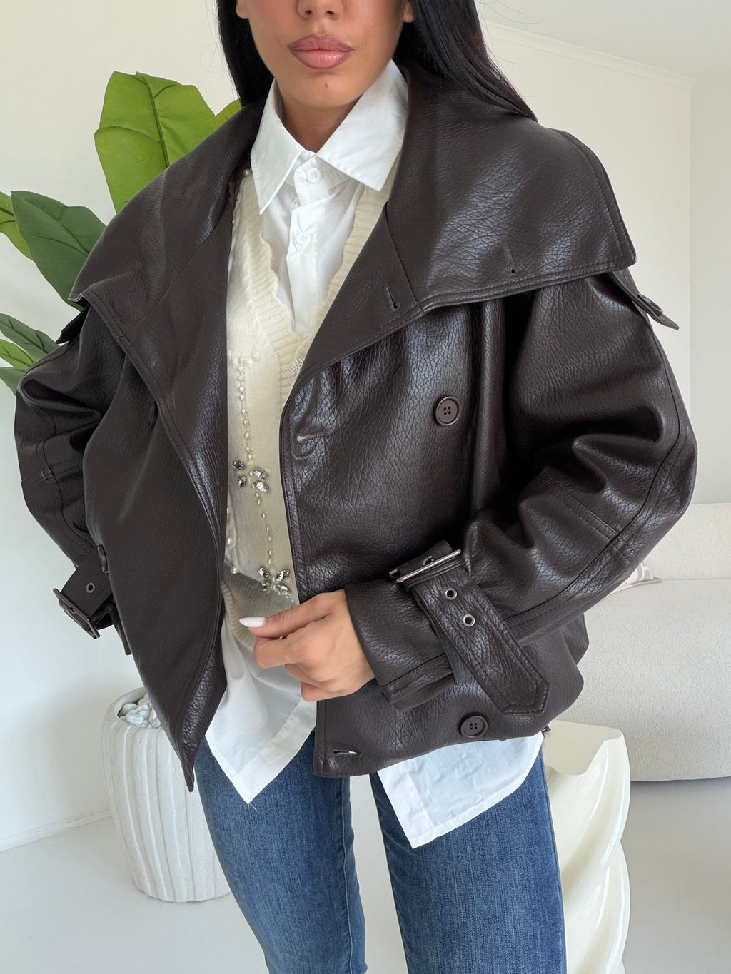 DD100-B-MINI TRENCH IN ECO PELLE CHOCO