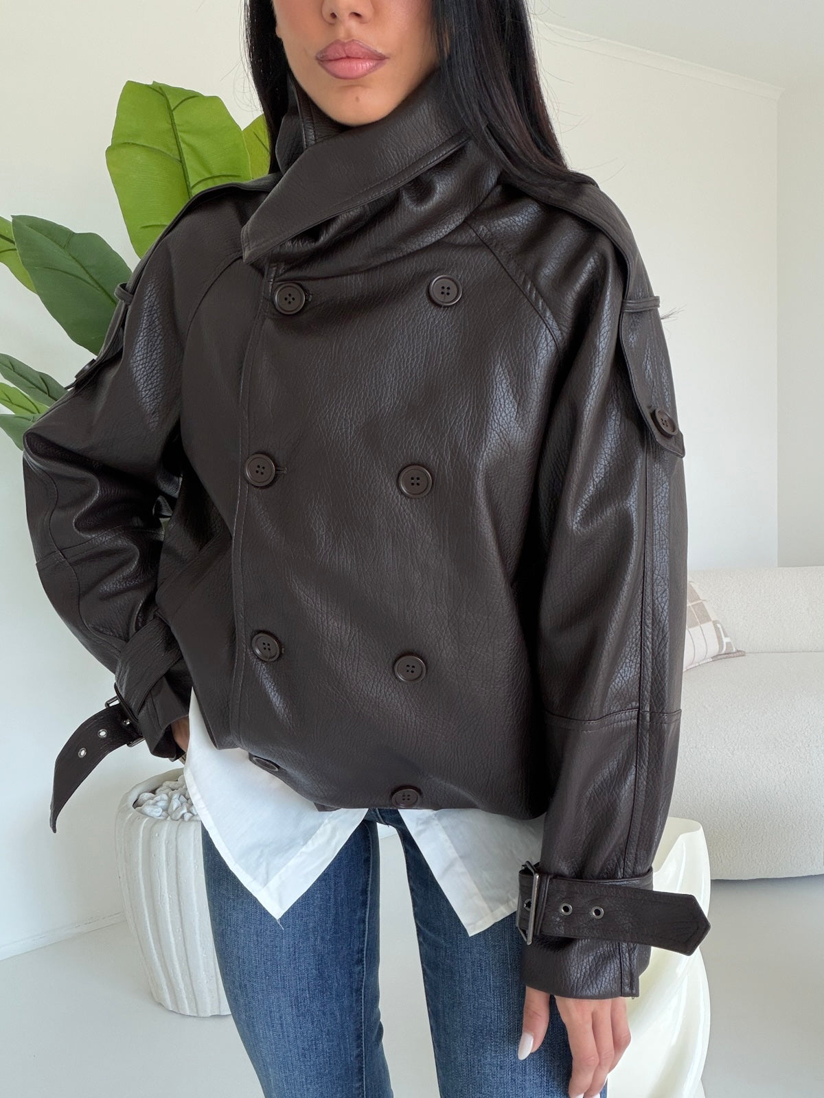 DD100-B-MINI TRENCH IN ECO PELLE CHOCO