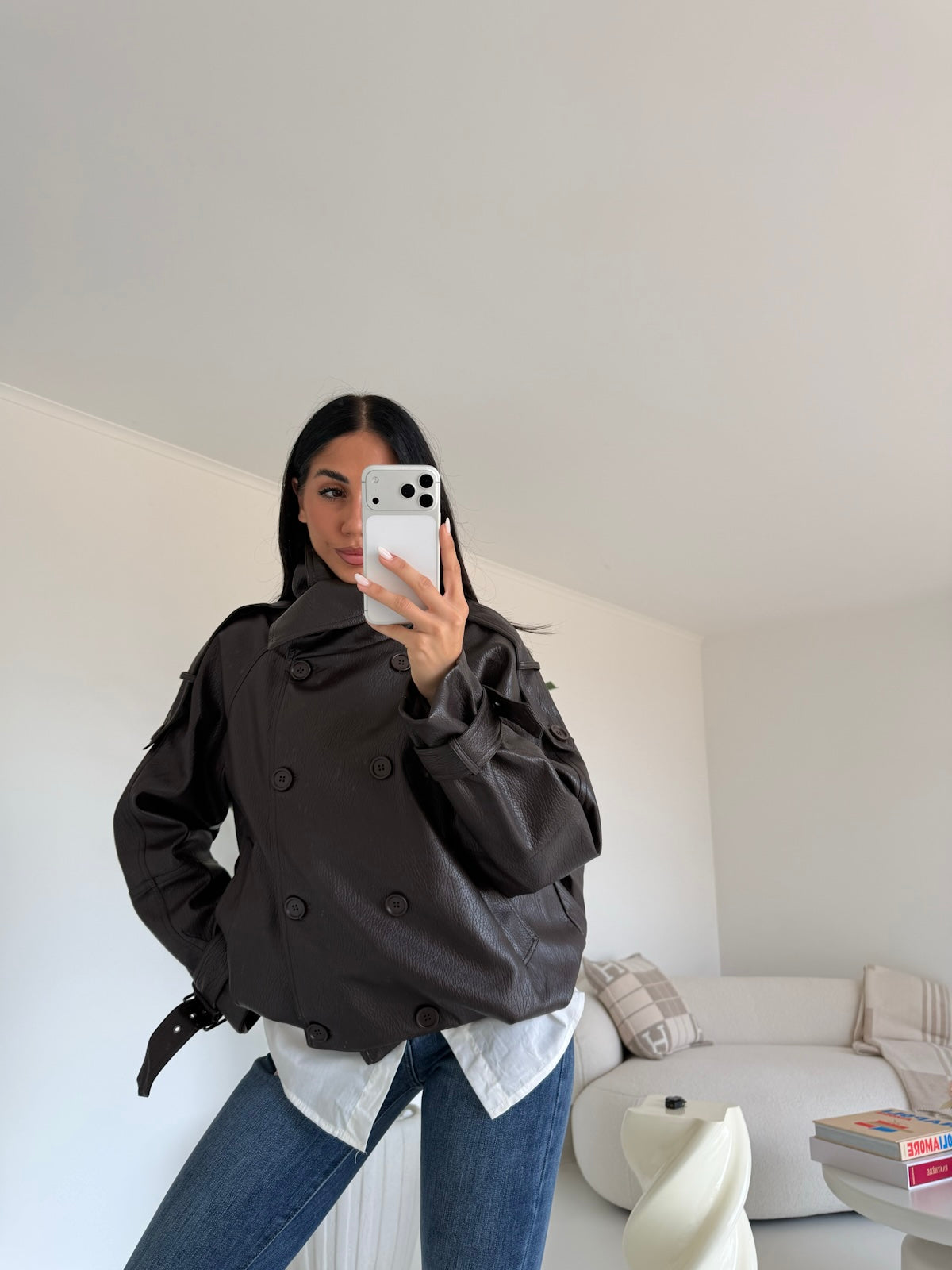 DD100-B-MINI TRENCH IN ECO PELLE CHOCO