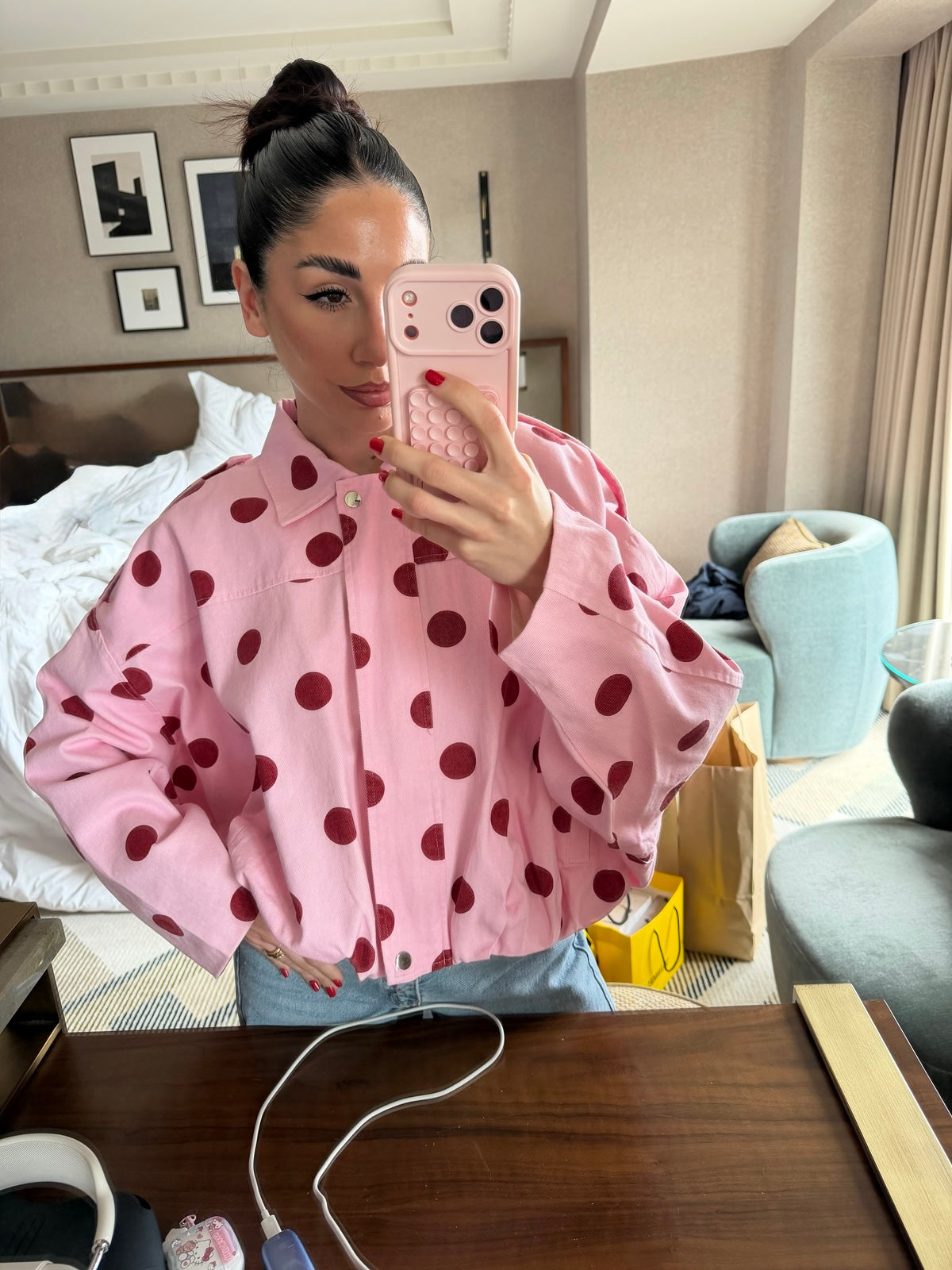 DR-8447-GIACCA PINK POIS