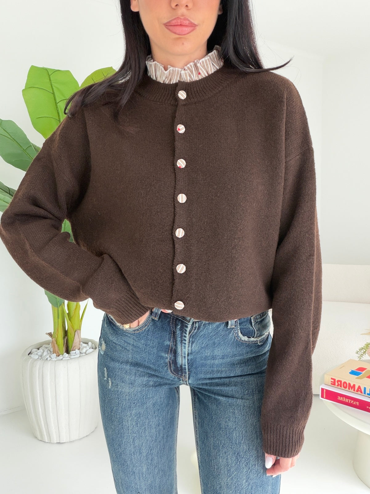 HW69813-CARDIGAN SOPHIA CHOCO