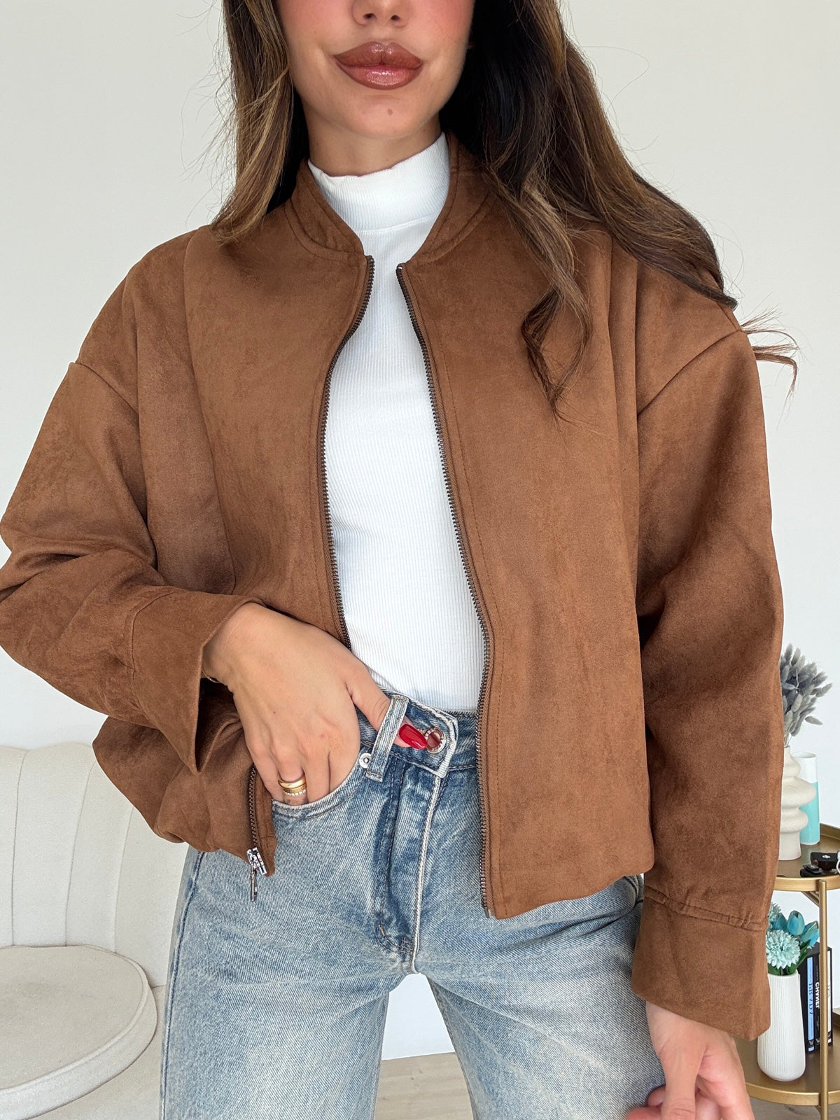 19255-1-BOMBER SUEDE BISCOTTO