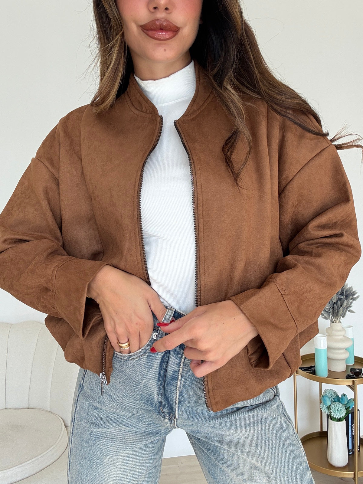 19255-1-BOMBER SUEDE BISCOTTO