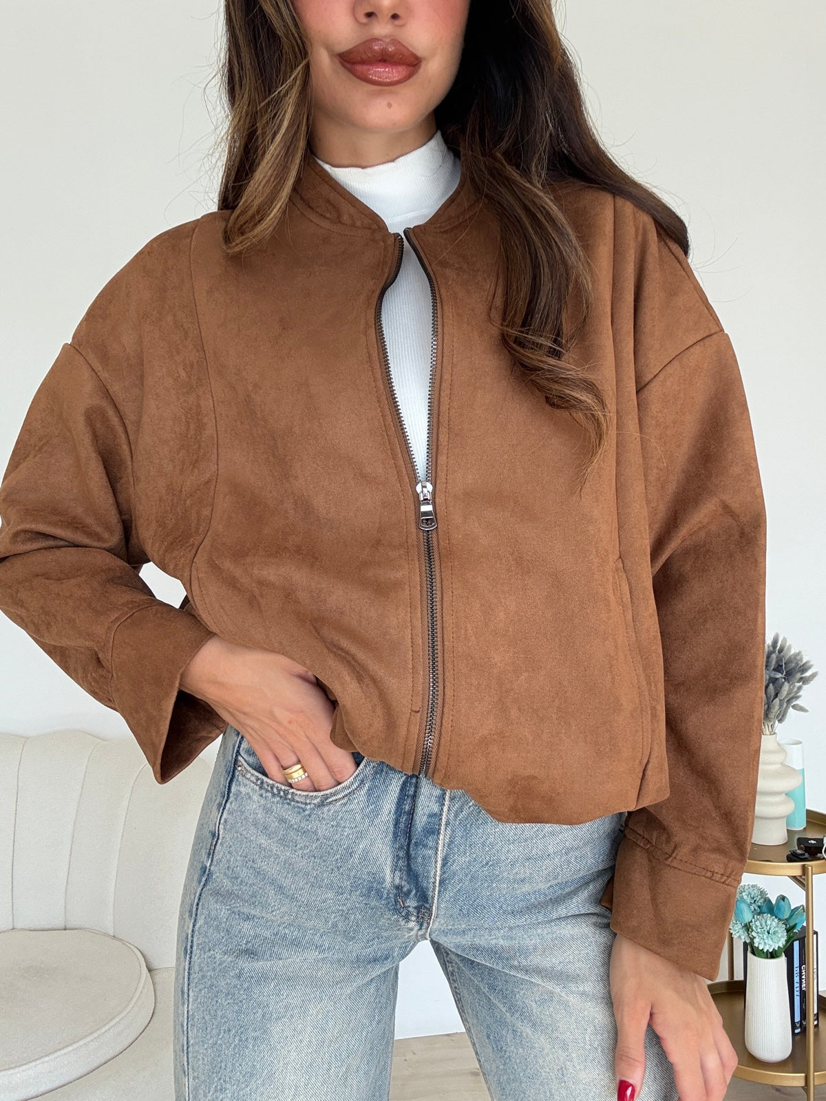 19255-1-BOMBER SUEDE BISCOTTO