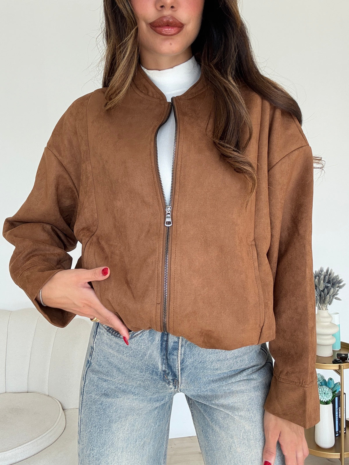 19255-1-BOMBER SUEDE BISCOTTO