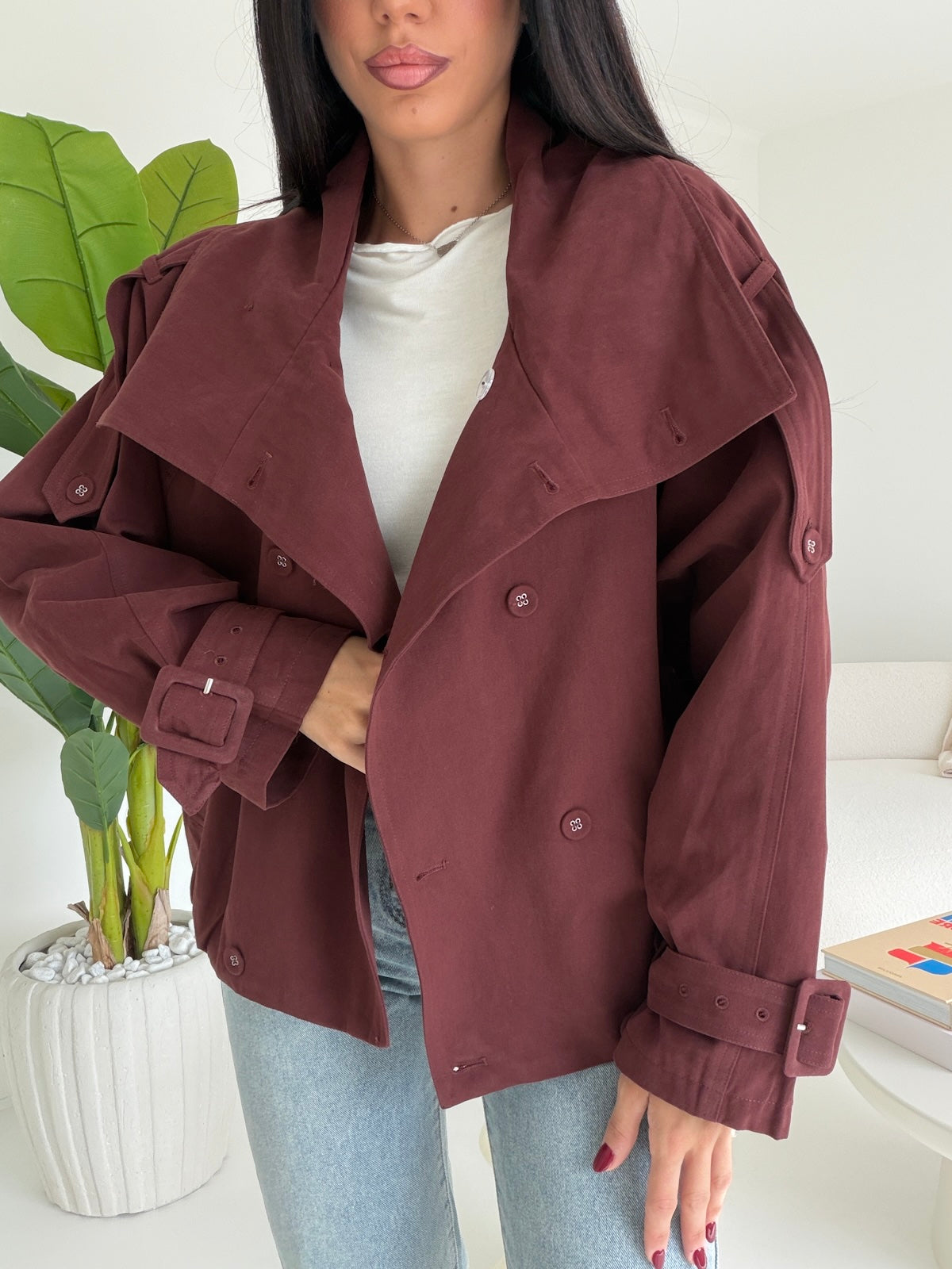 5846-MINI TRENCH NALI MATTONE