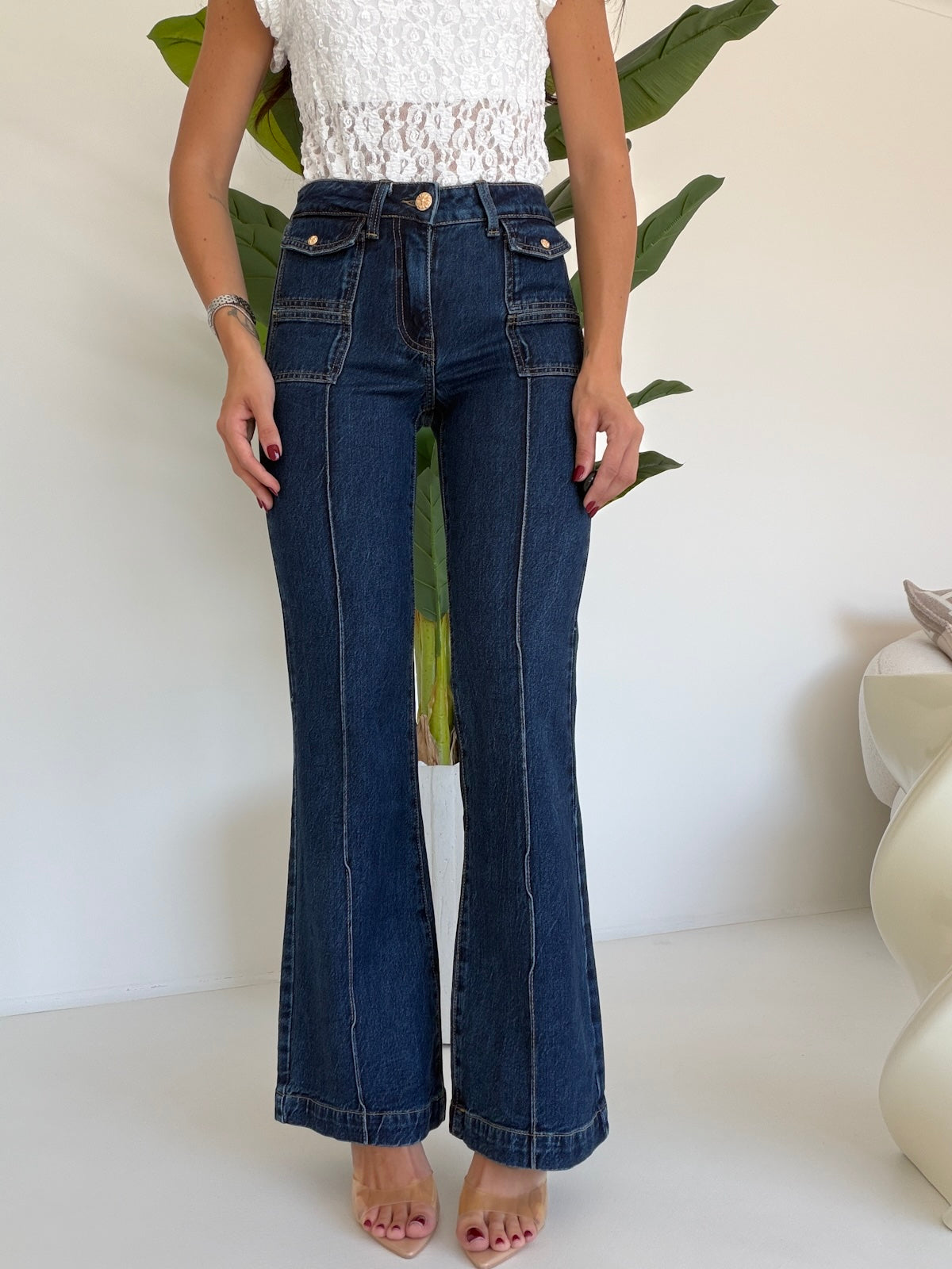 H5772-JEANS A ZAMPA BOTTONI ORO