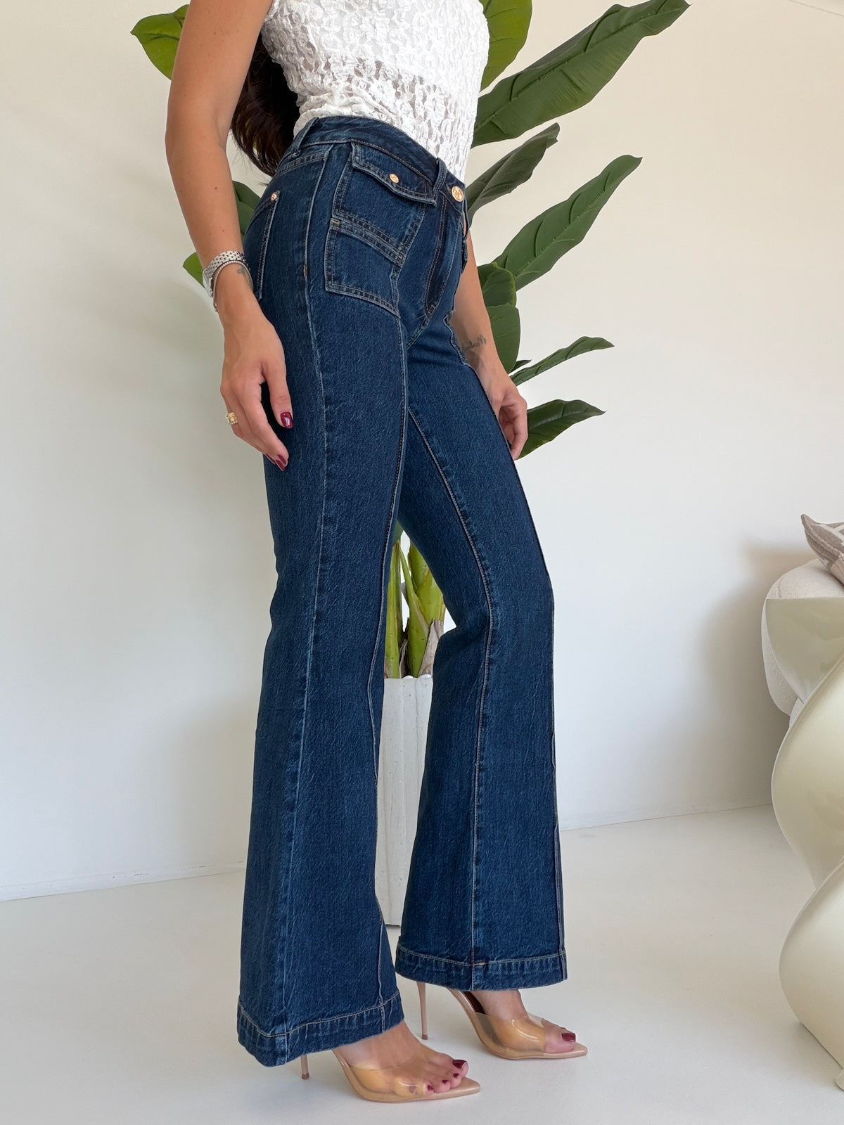 H5772-JEANS A ZAMPA BOTTONI ORO