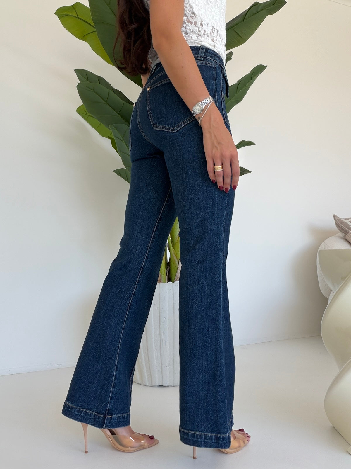 H5772-JEANS A ZAMPA BOTTONI ORO