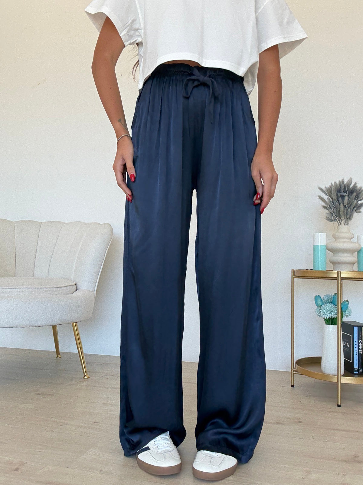 PANTALONE SATIN BLU NAVY
