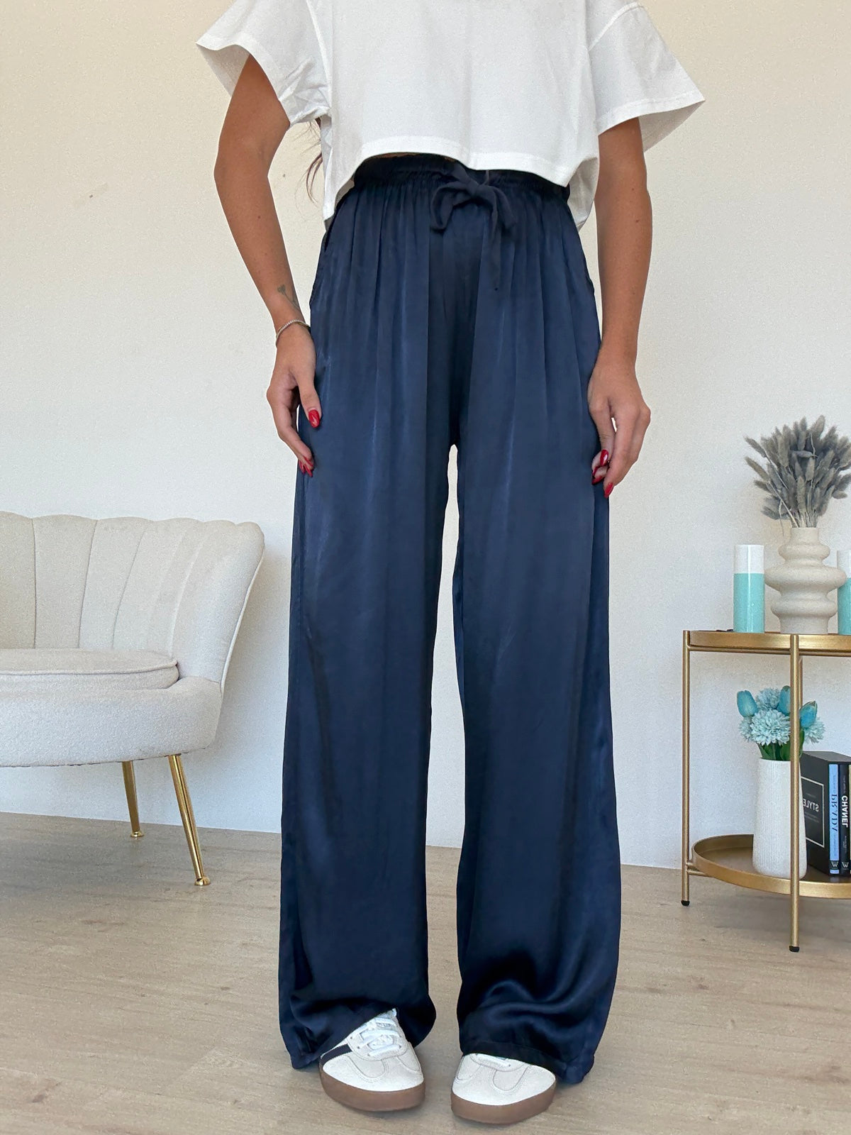 PANTALONE SATIN BLU NAVY