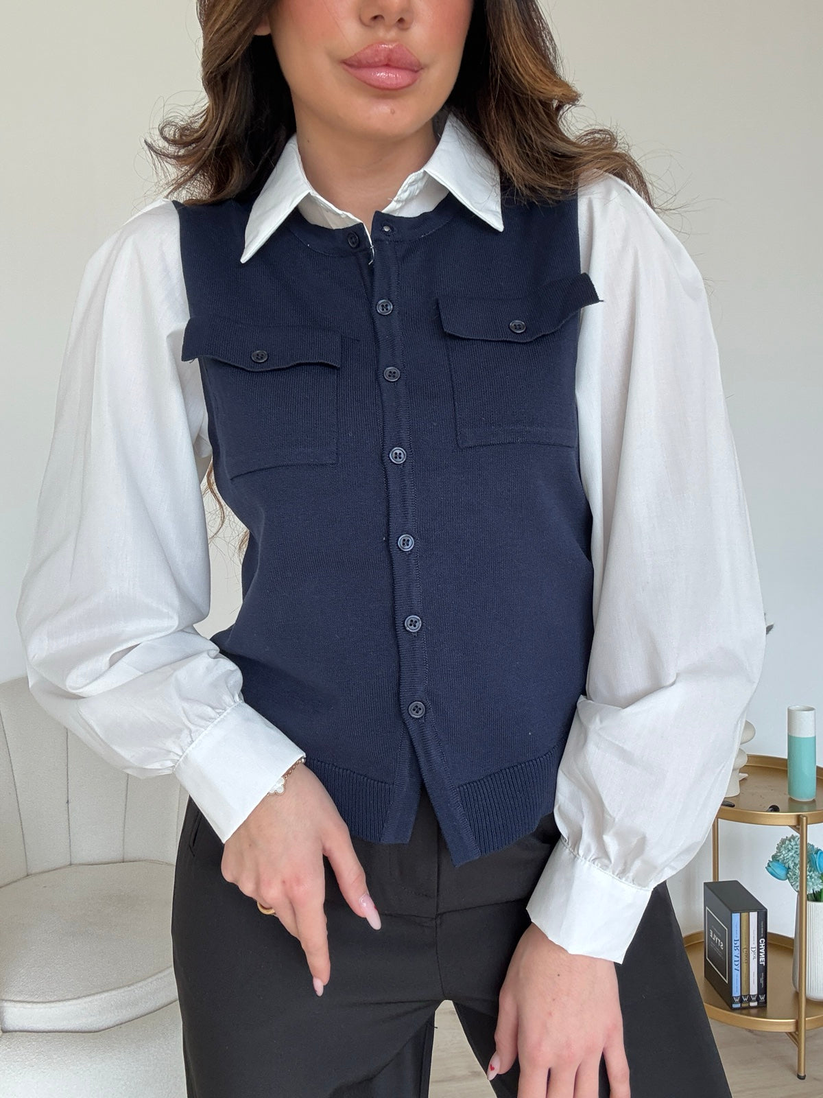 MCY05770-CAMICIA CON GILET NAVY