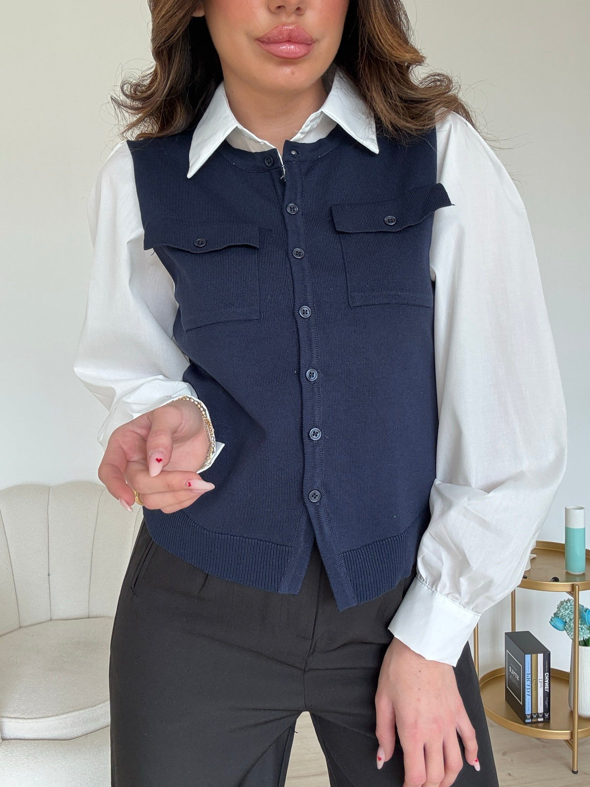 MCY05770-CAMICIA CON GILET NAVY