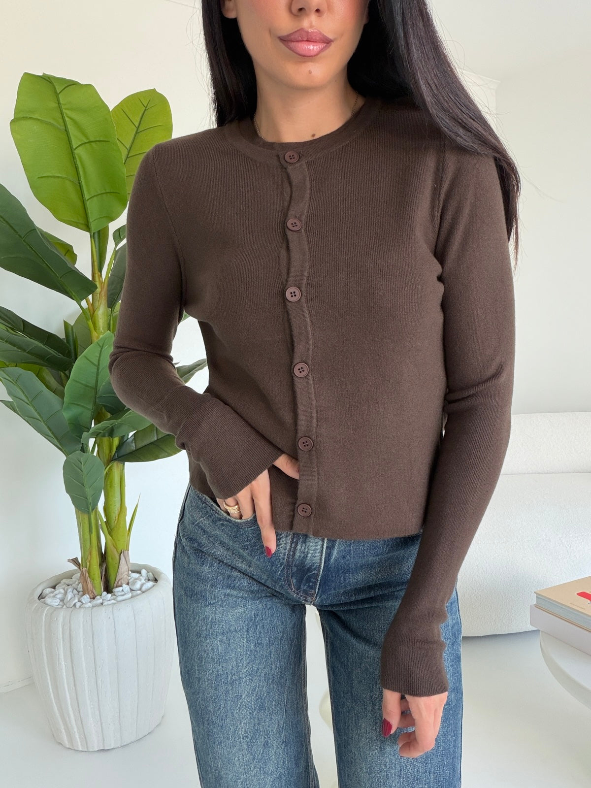 HF70081B-CARDIGAN+CANOTTA CHOCO