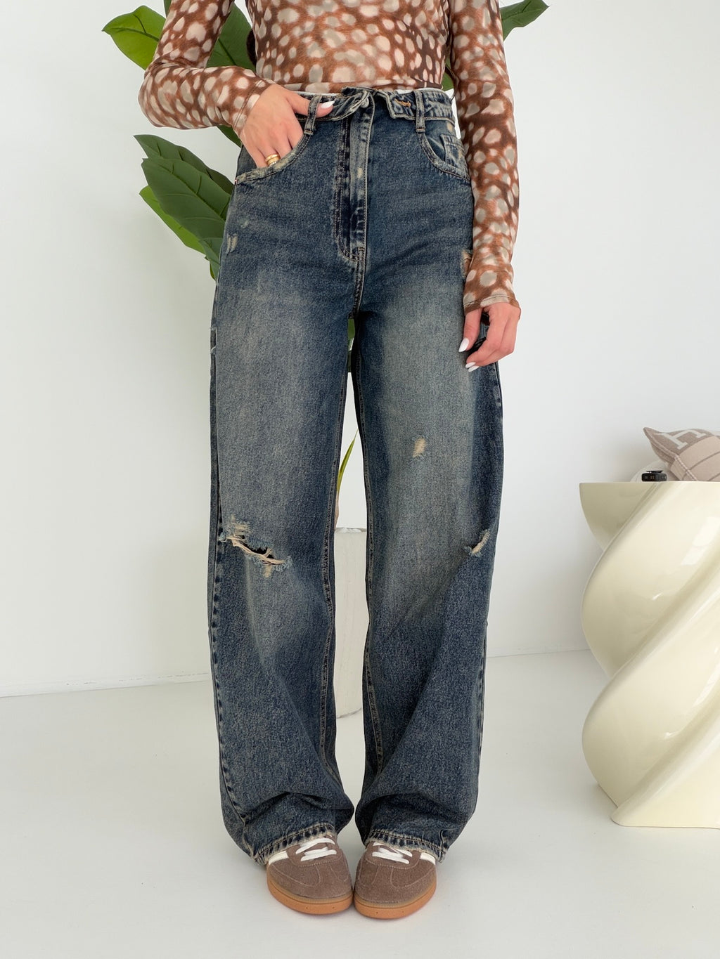 H5969-JEANS PALAZZO RISVOLTO