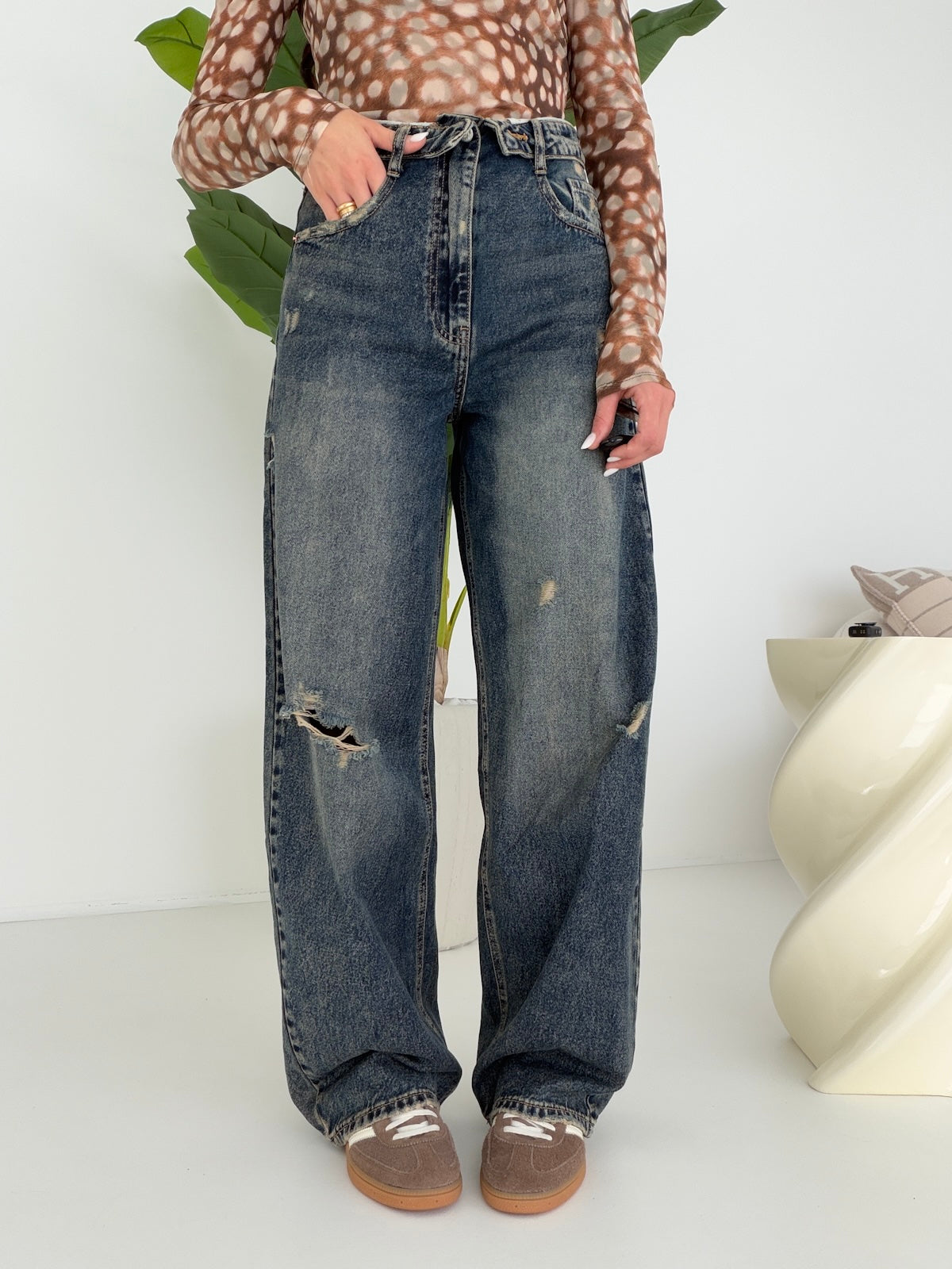 H5969-JEANS PALAZZO RISVOLTO