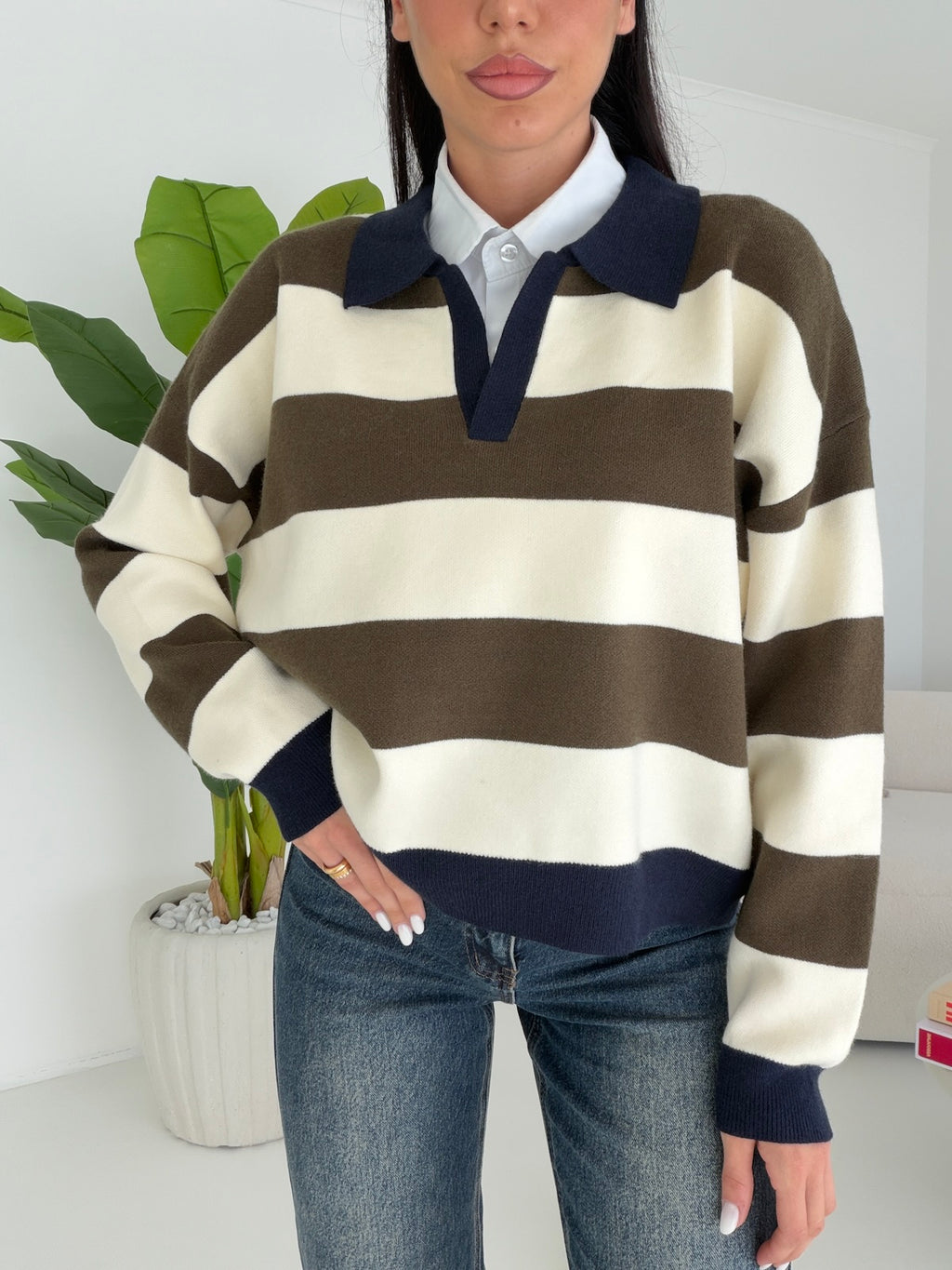YP2211-PULL DILETTA MILITARE