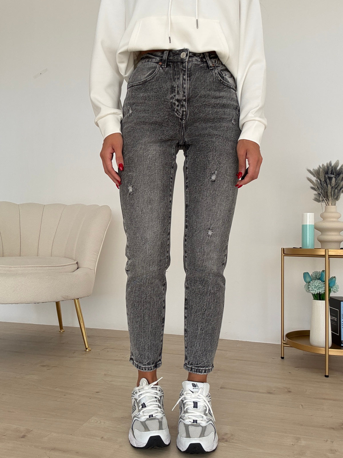 H2718-JEANS MOM GREY