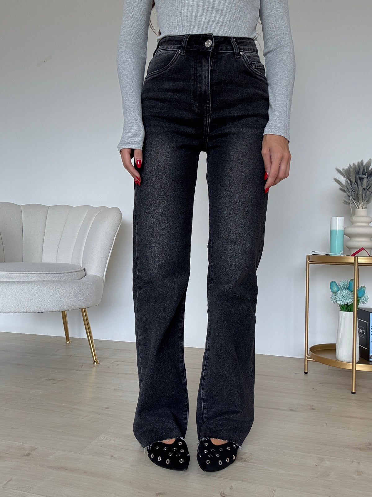 8606-JEANS PALAZZO MARMO NERO