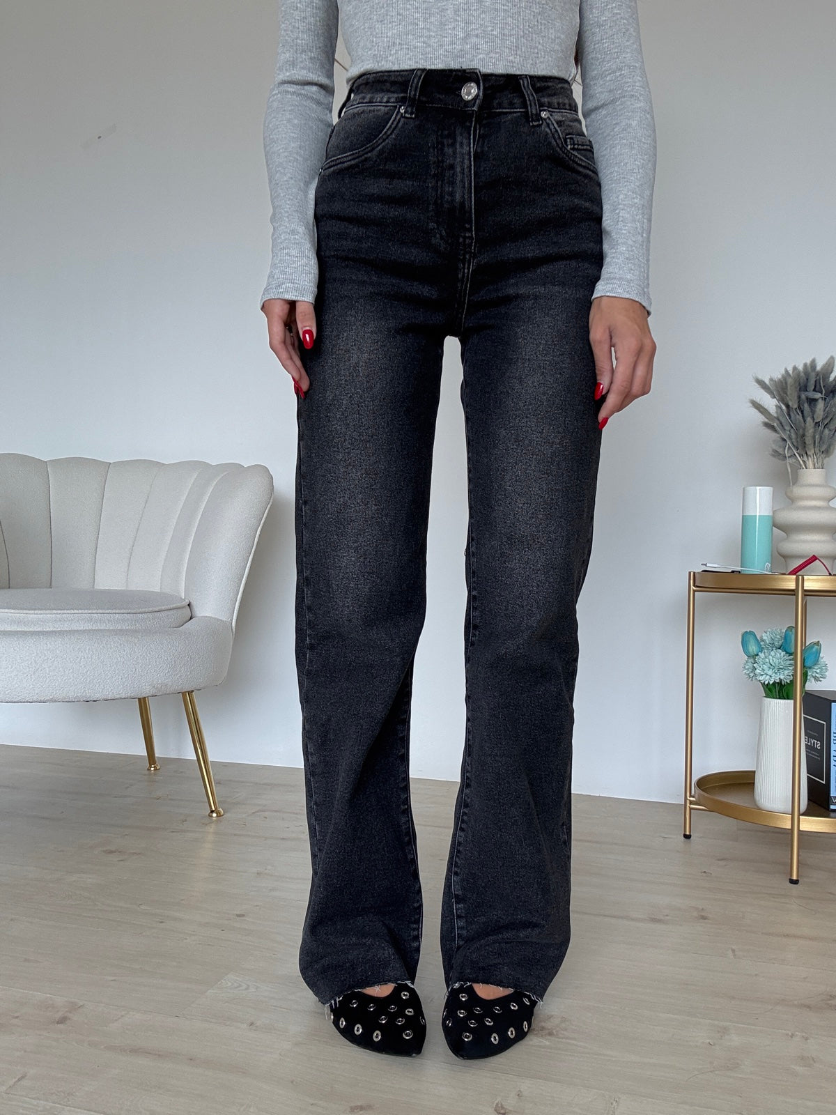 8606-JEANS PALAZZO MARMO NERO
