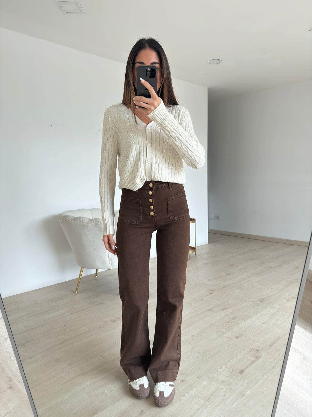 Y6188-14-JEANS FLARE CHOCO