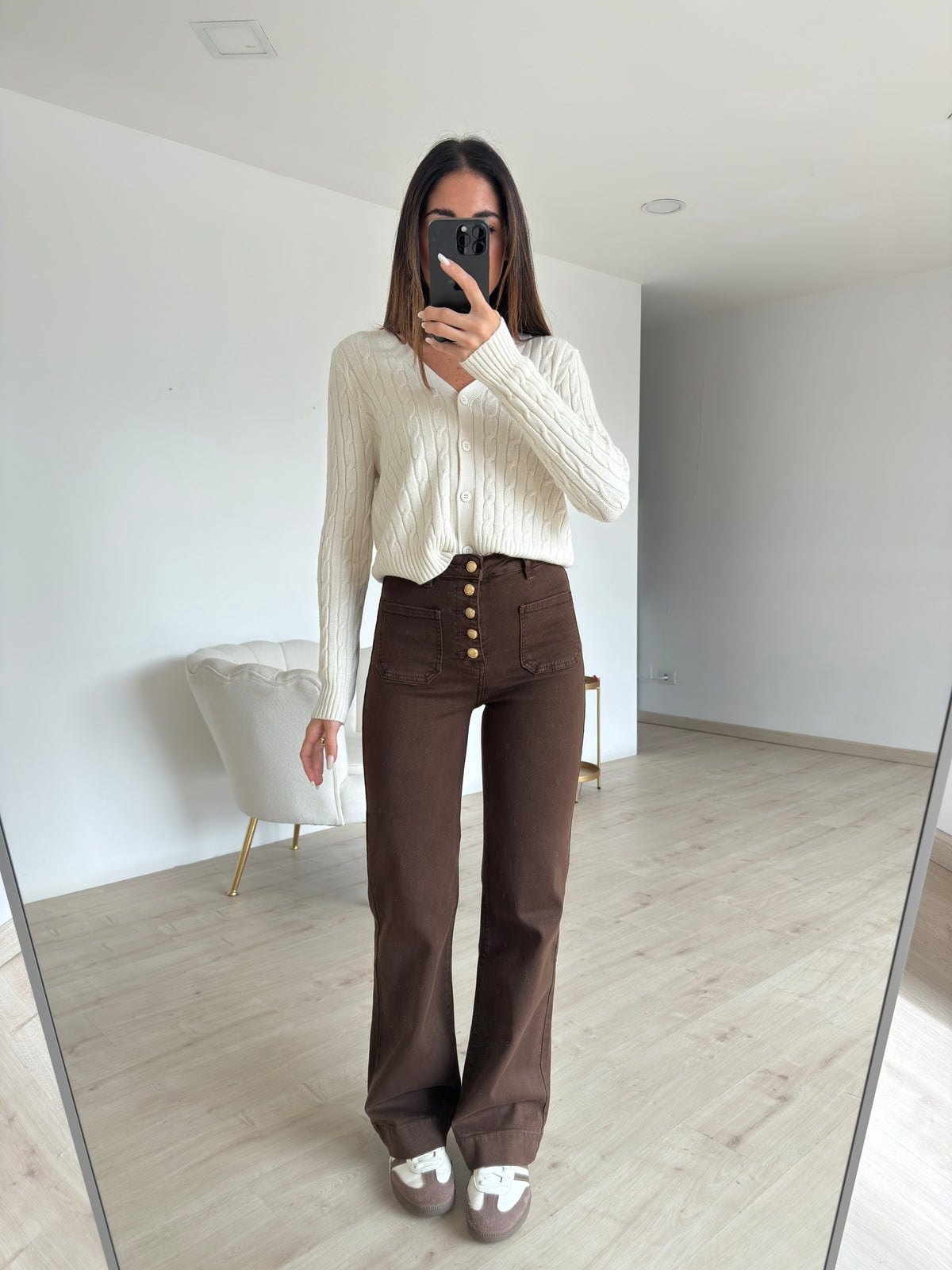 Y6188-14-JEANS FLARE CHOCO