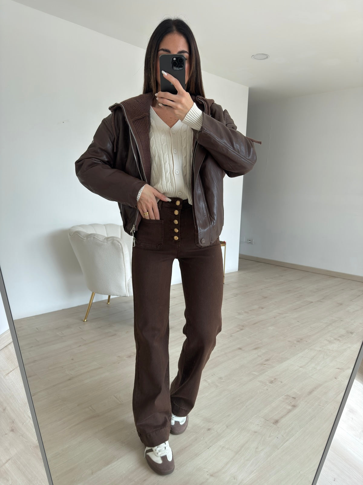 10173-BIKER ECOPELLE CHOCO CON CAPPUCCIO