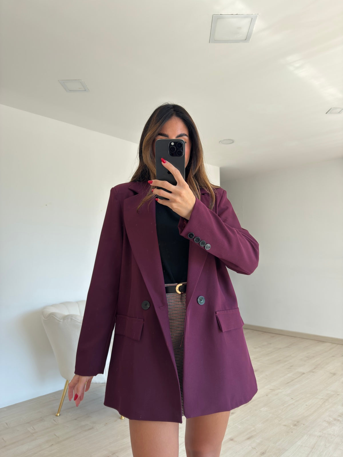 Y0864-MINI GONNA-SHORT QUADRETTI BORDEAUX
