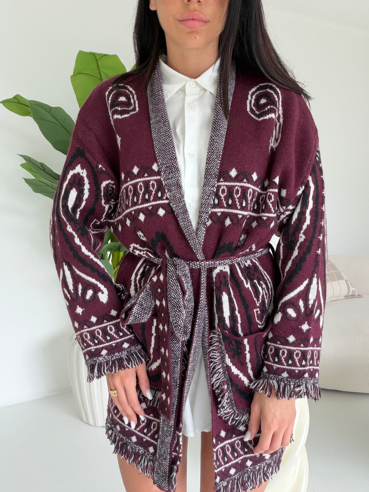 AR1359-CARDIGAN AZTECO BORDEAUX