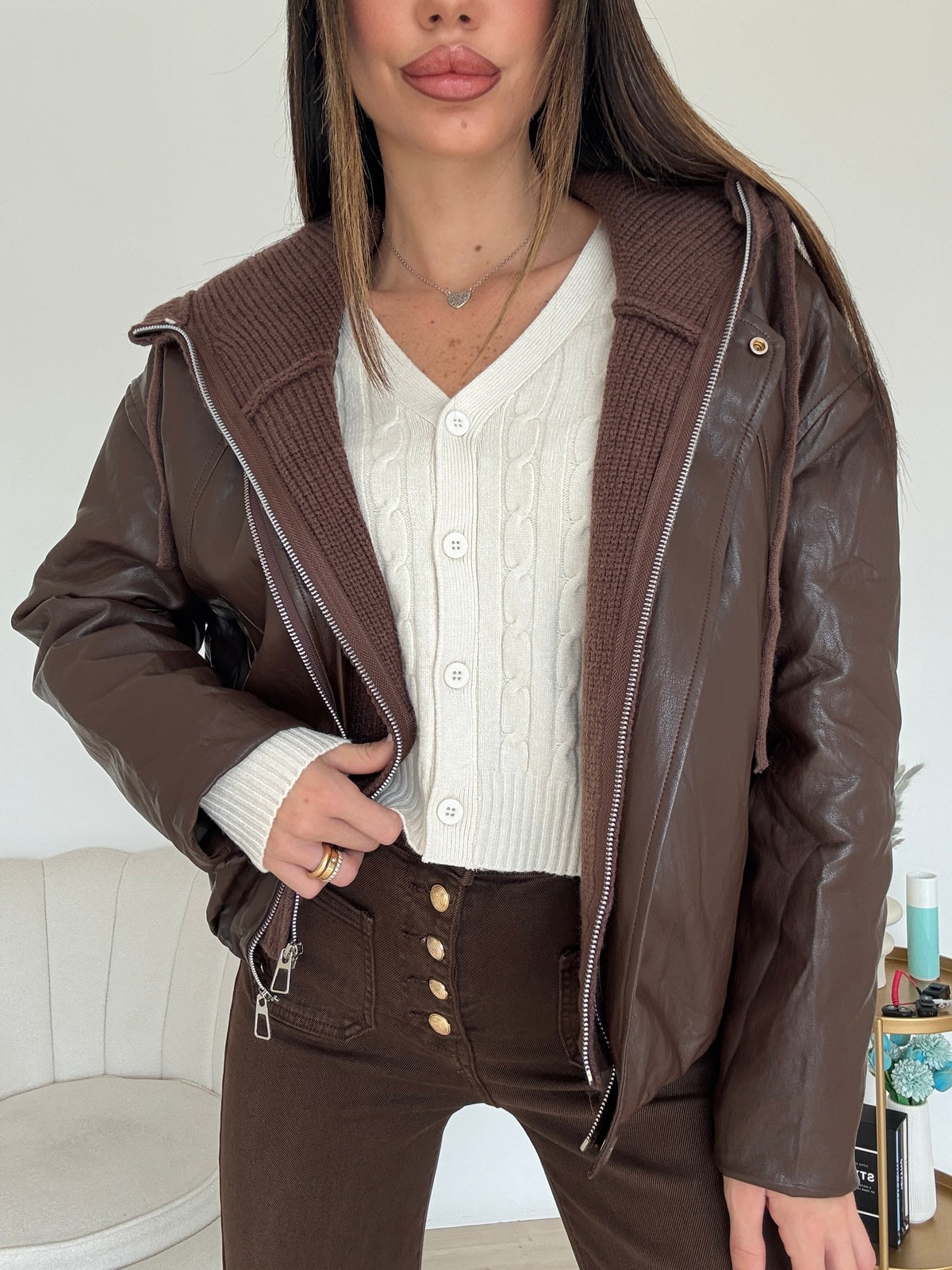 10173-BIKER ECOPELLE CHOCO CON CAPPUCCIO