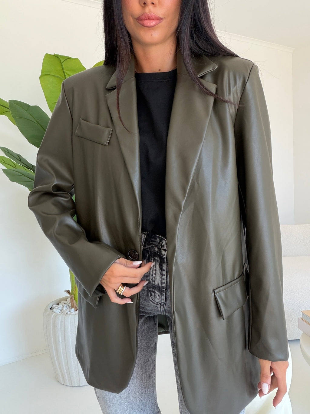 BLAZER LEATHER MILITARE