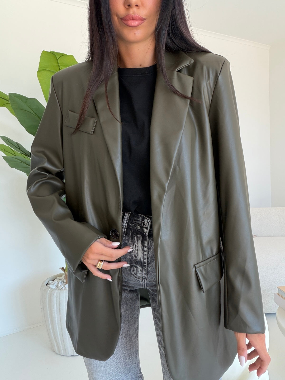 BLAZER LEATHER MILITARE