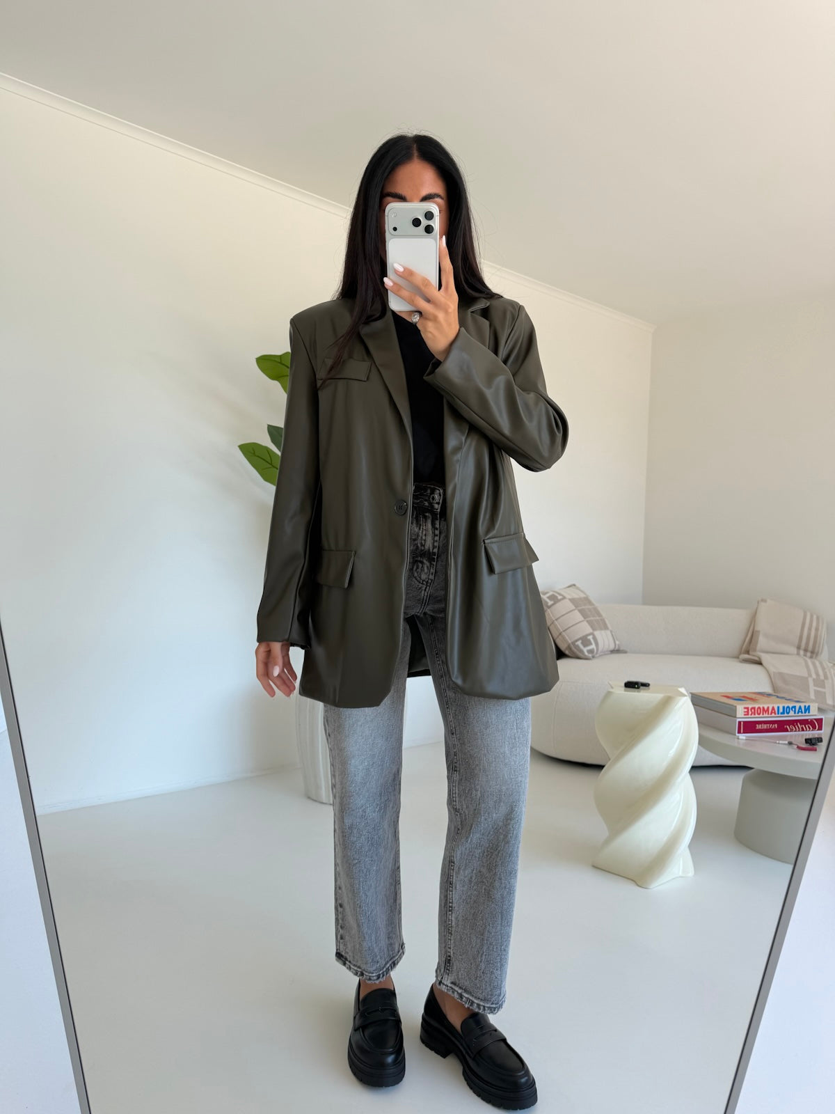 BLAZER LEATHER MILITARE