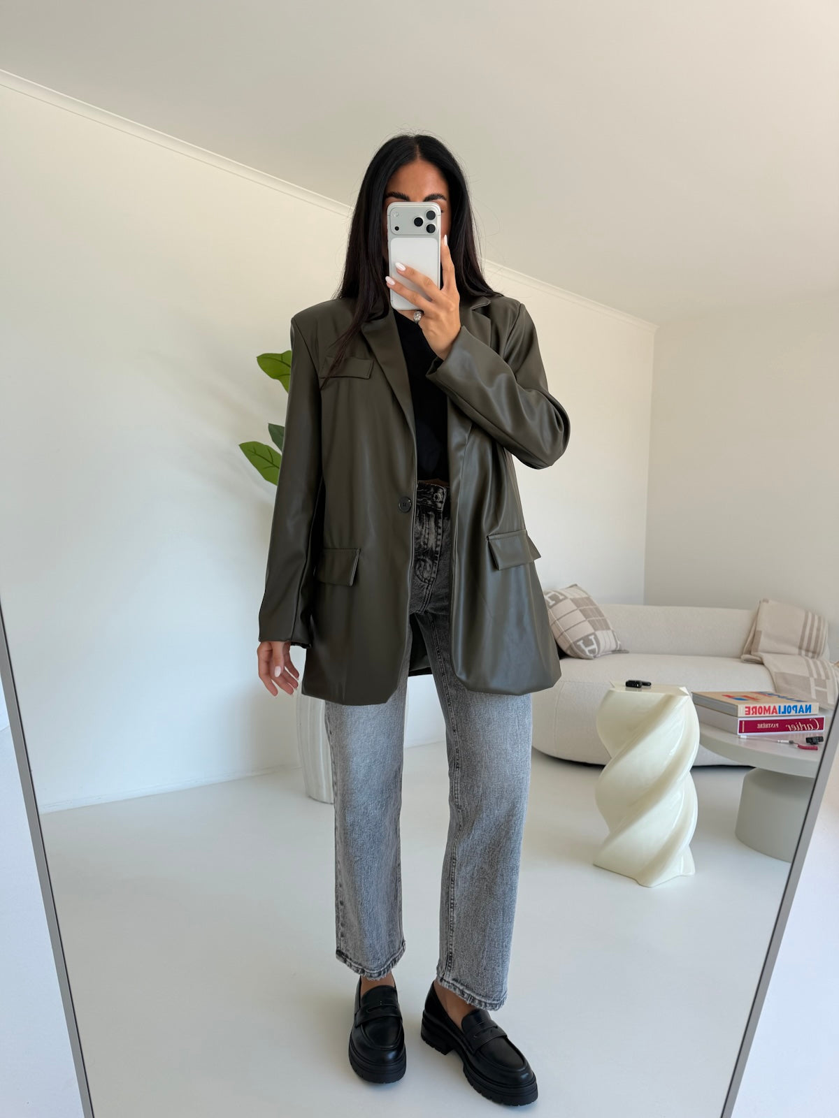 BLAZER LEATHER MILITARE