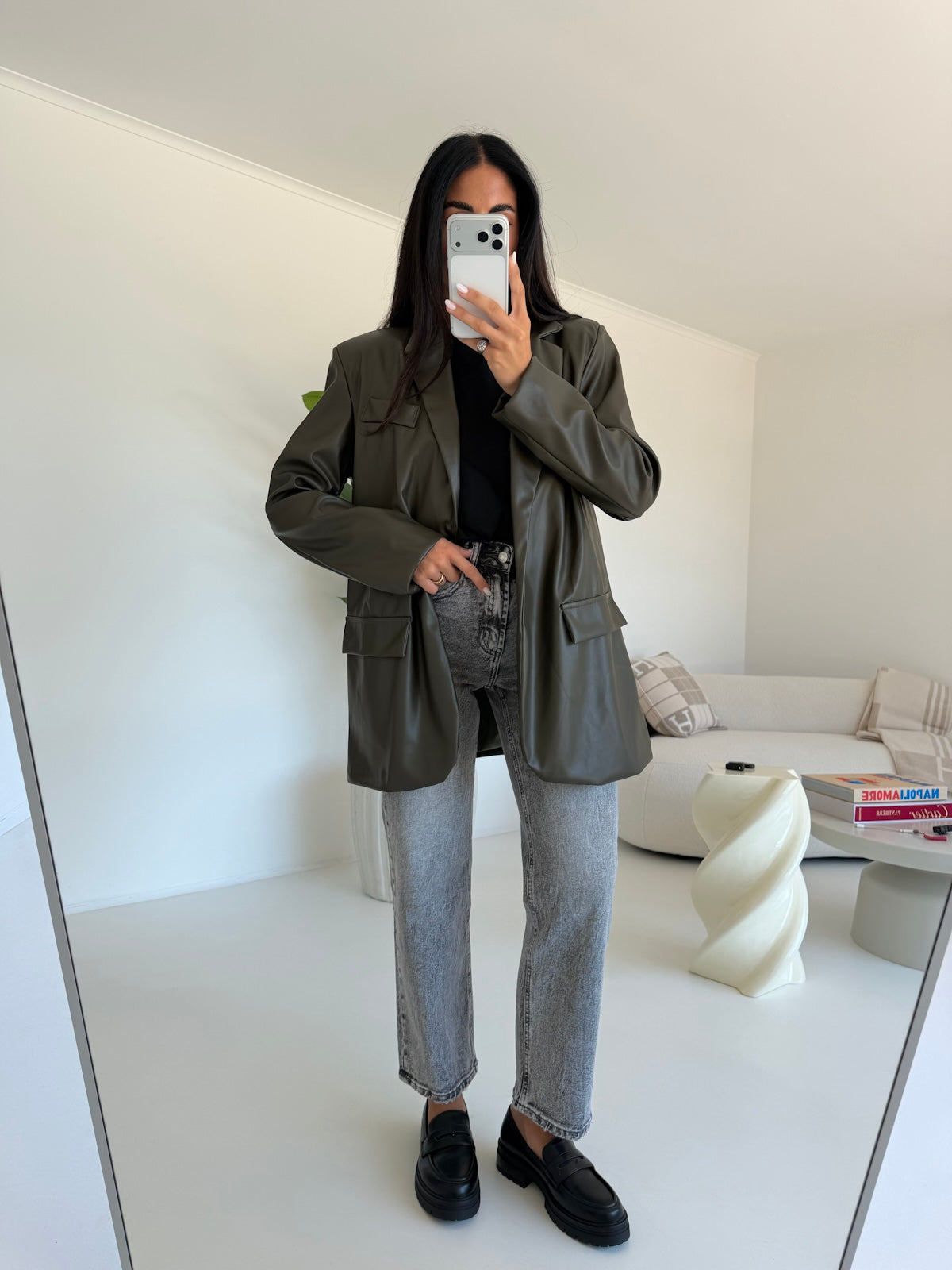 BLAZER LEATHER MILITARE