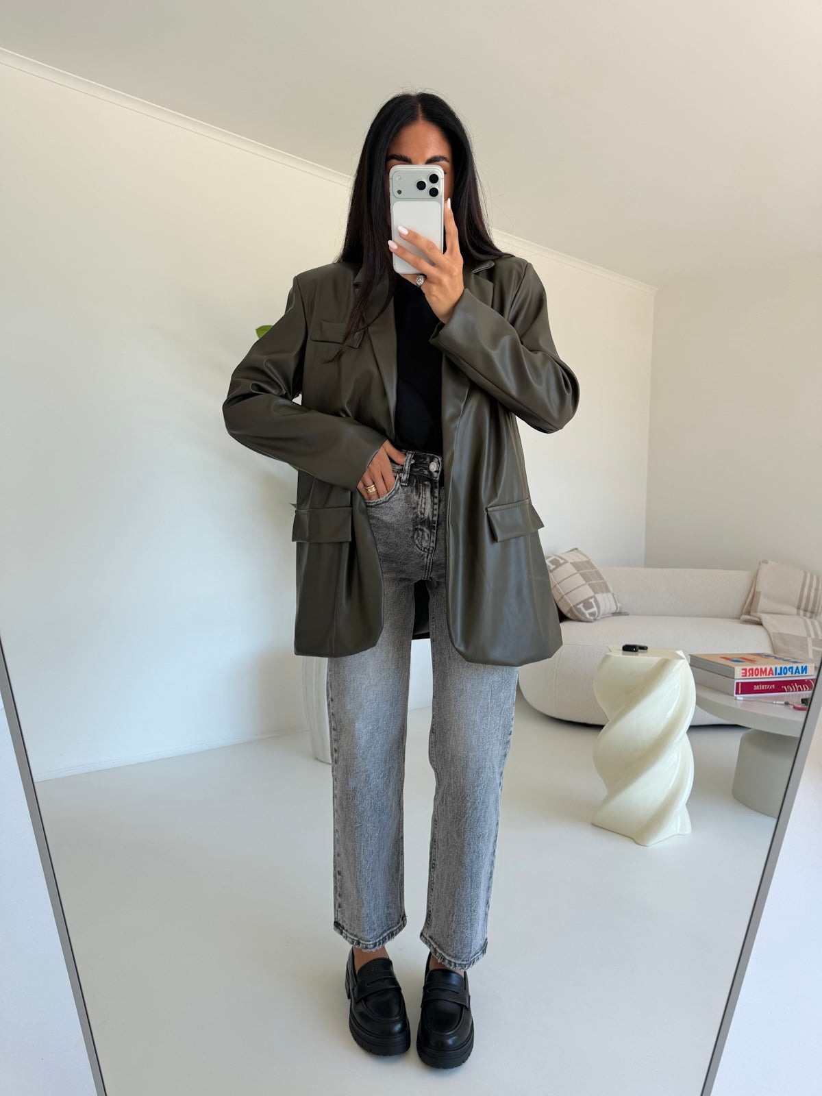 BLAZER LEATHER MILITARE