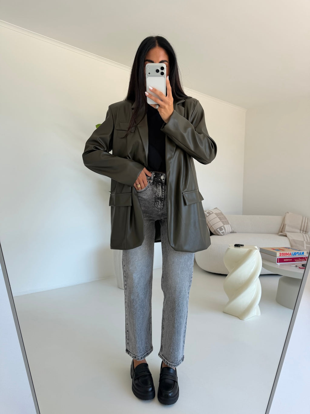 BLAZER LEATHER MILITARE