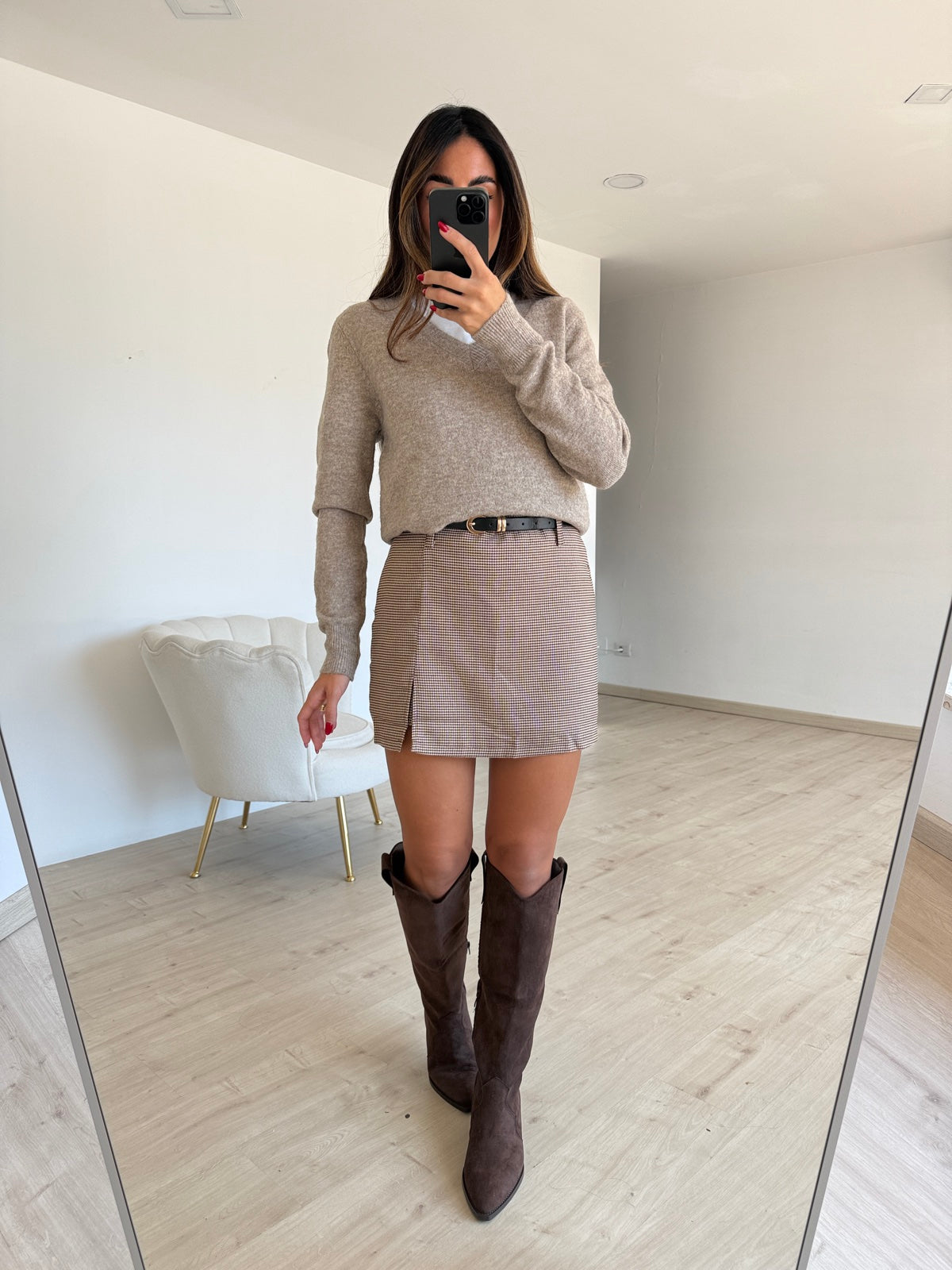 Y0864-MINI GONNA-SHORT QUADRETTI CHOCO